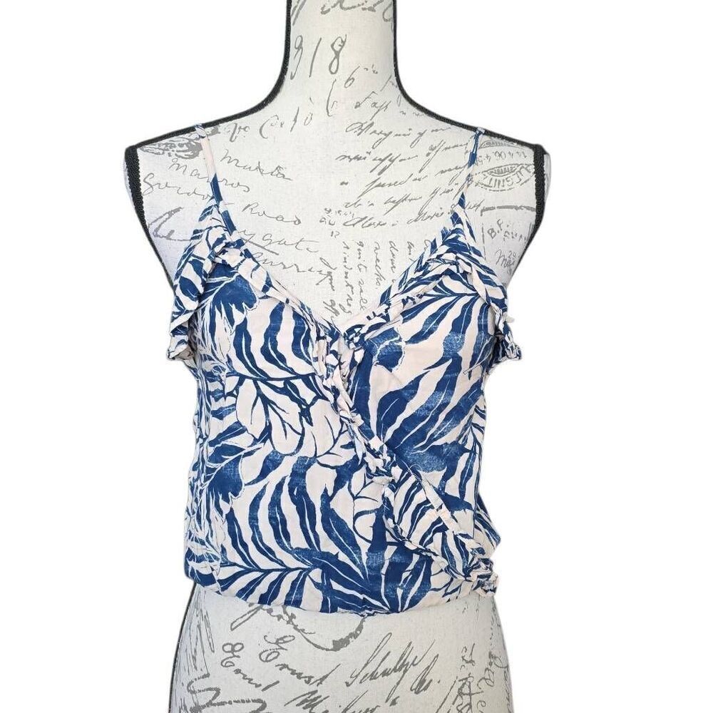 Ocean Drive Women's Size Small White Blue Tropical Print Cropped Cami Wrap Tank